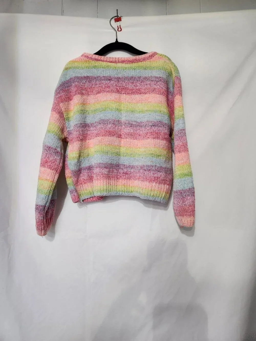 🌈⭐ The Children's Place Rainbow Stripe Chenille Sweater Girls 7/8 Sequin Stars